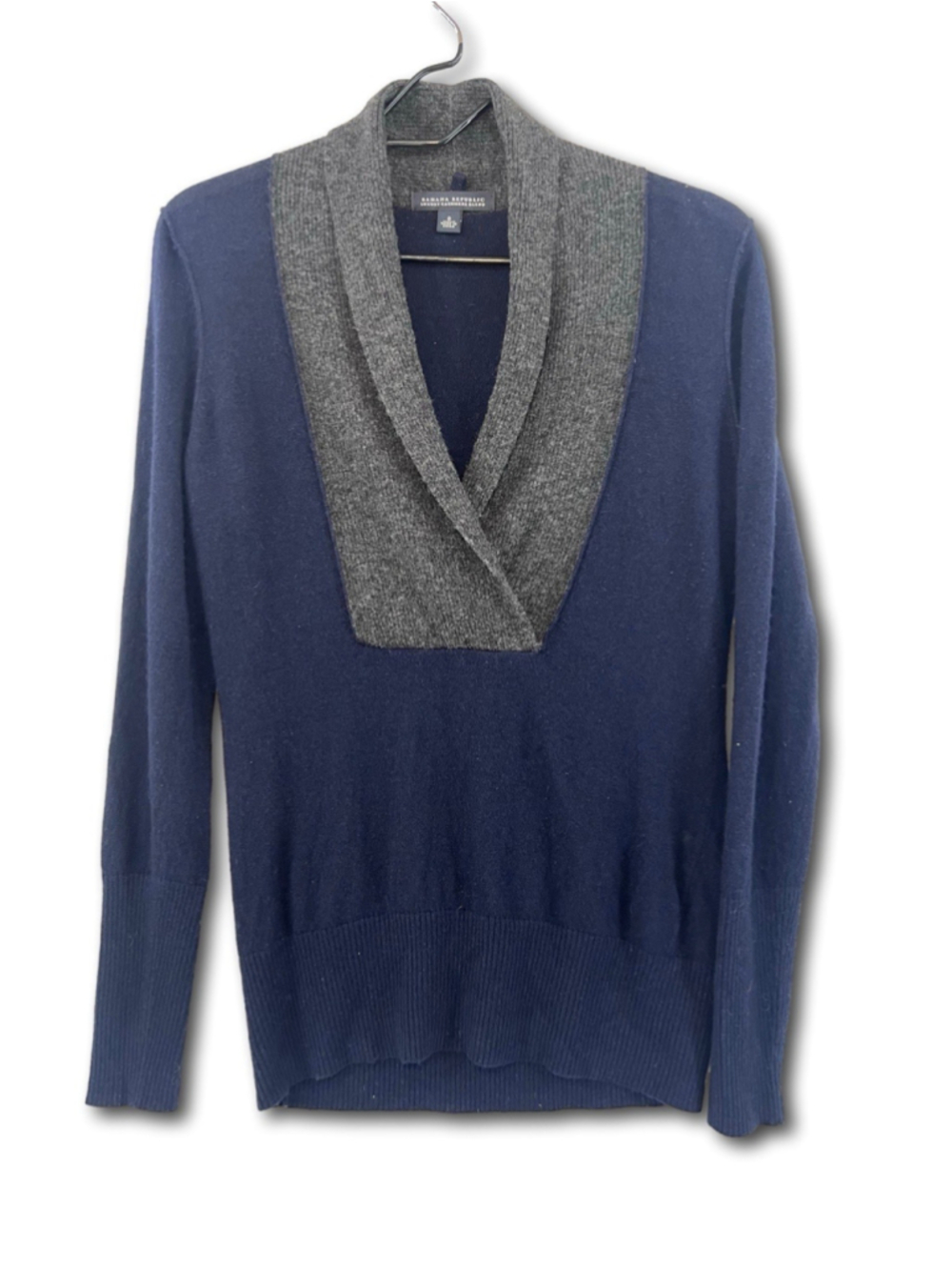 Banana Republic V-Neck Shawl Collar Sweater Navy Blue Wool Cashmere Woman’s S